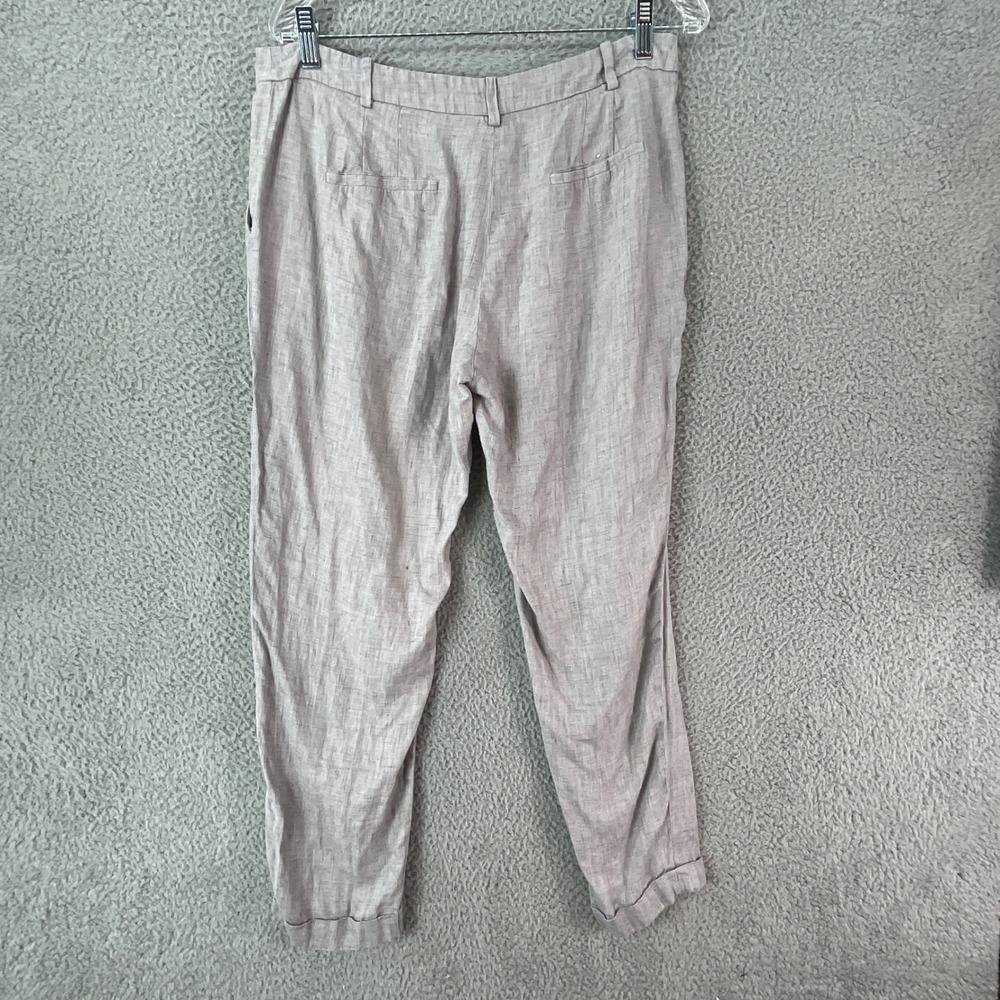 Zara‎ Basic Collection Trousers Women 8 Taupe Excellent Linen Blend Cuffed Hem